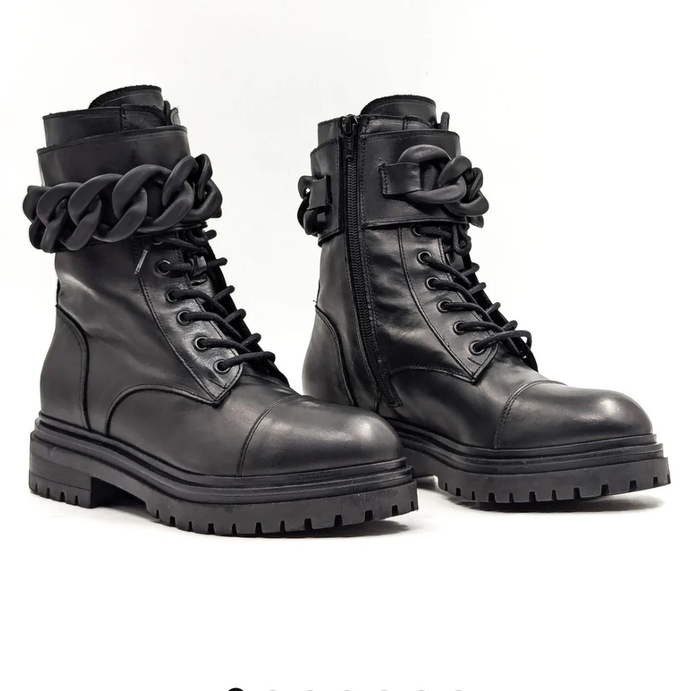 Beautiisoles Robyn Women Zoey Black Leather Lace up Combat Boots Eu37 US7 $449 - Picture 2 of 16